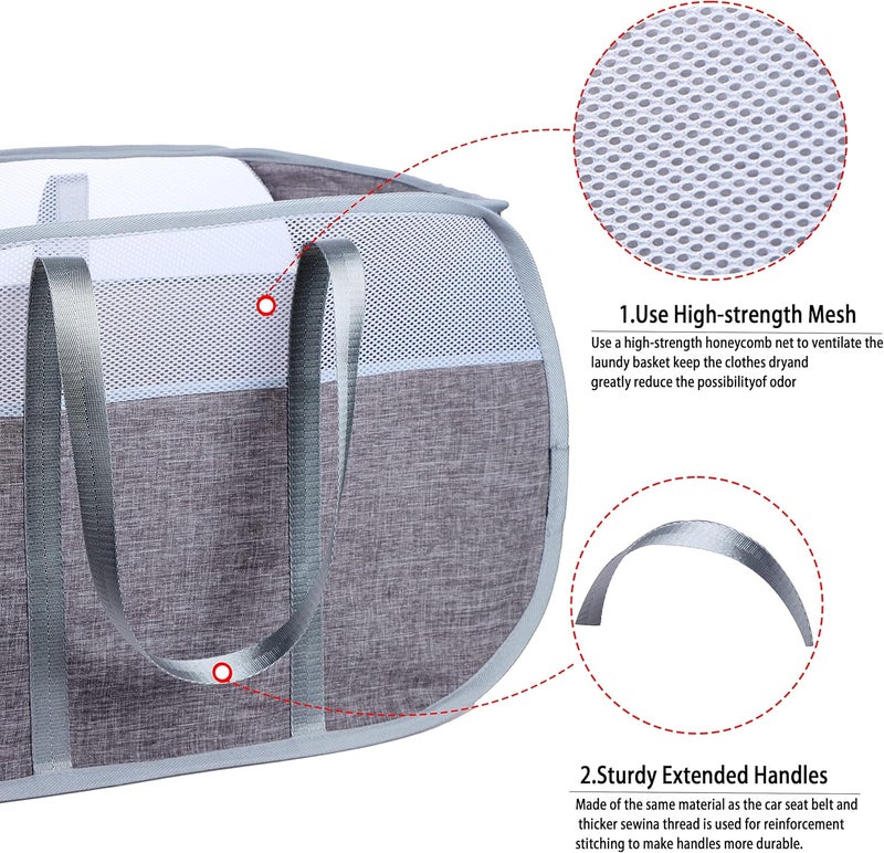 XIAYAN Pop Up Laundry Hamper，with Durable Handles collapsible laundry basket，Easy to Open and Fold for college Dorm,kids room，travel (blue+gray)… - Image 5